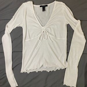 White long-sleeved front-tie shirt